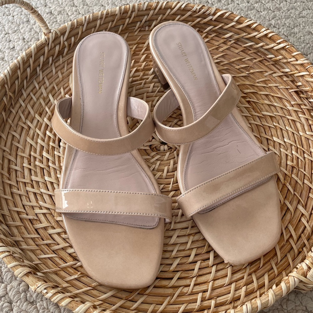 Stuart Weitzman Nude Block Heel Sandal 9